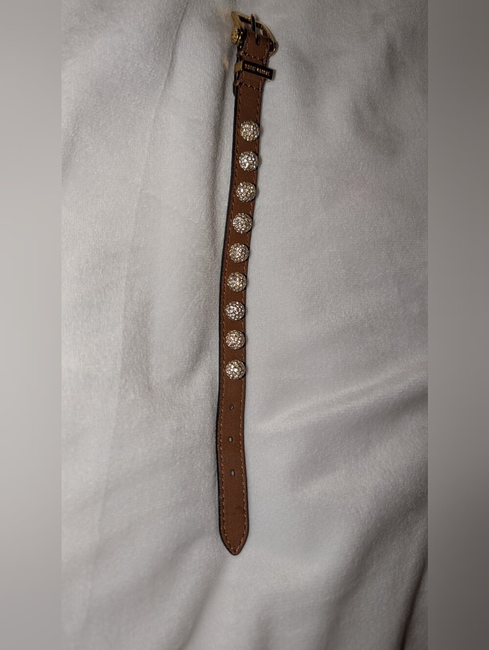 Henri Bendel Pave Crystal Leather Buckle Bracelet Brown Gold EUC